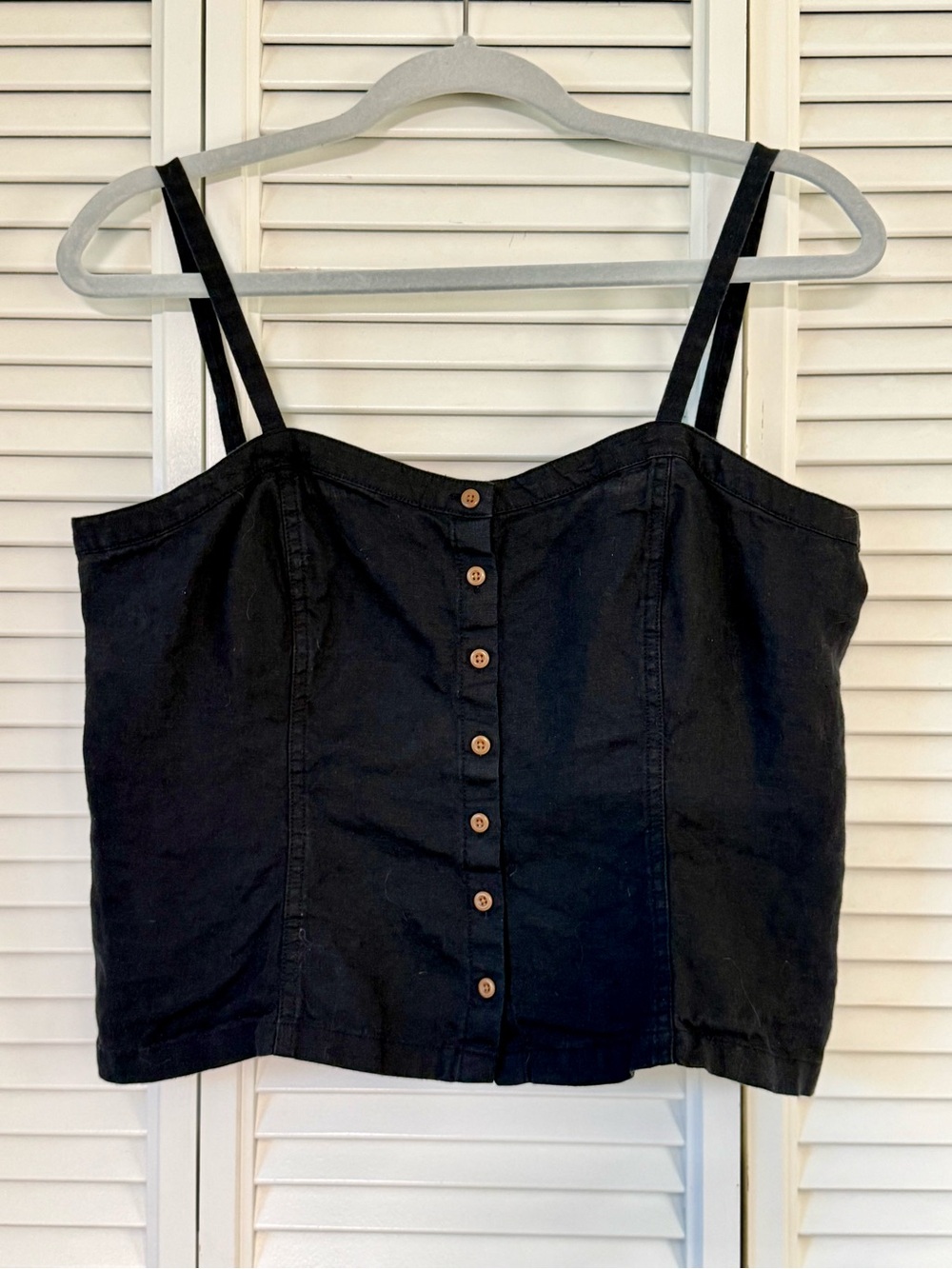 Everlane The Linen Picnic Top Black Button Front Camisole Tank Womens 6